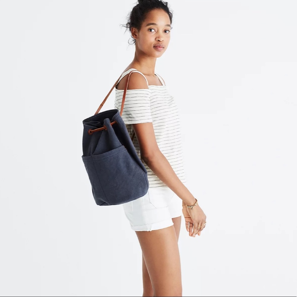 Madewell Cold-Shoulder Tee in Bellamy Stripe Ivory and Navy xxs